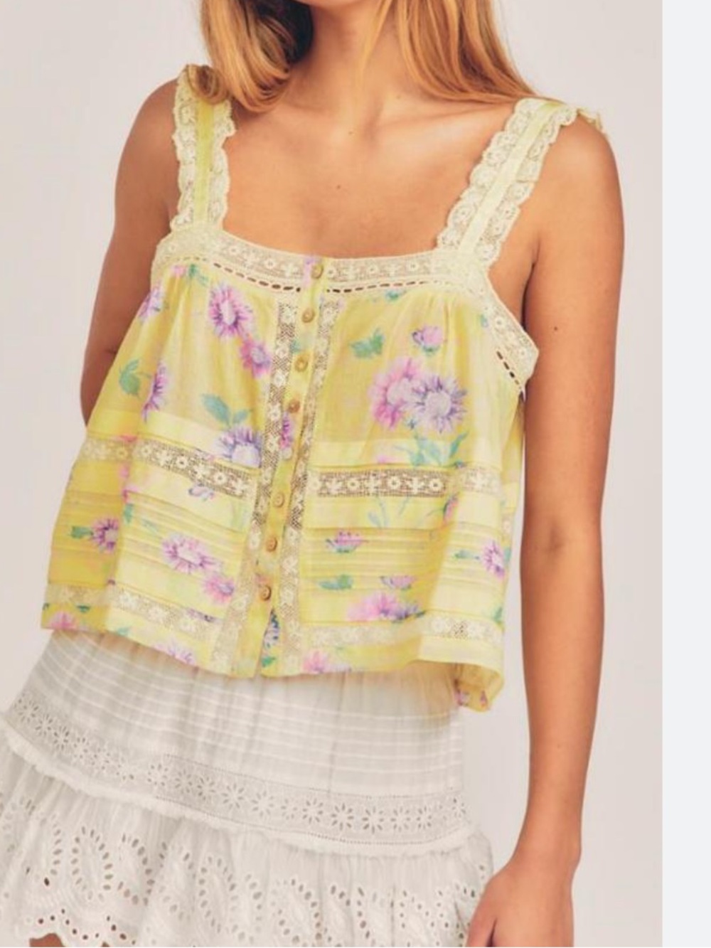 Loveshackfancy sully ruffle mini skirt set yellow floral bright azalea small - Picture 6 of 7